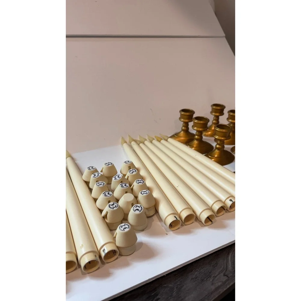 Carlon LED Window Candles Set of 17 Ivory Taper Gold Base Battery Operated 11in